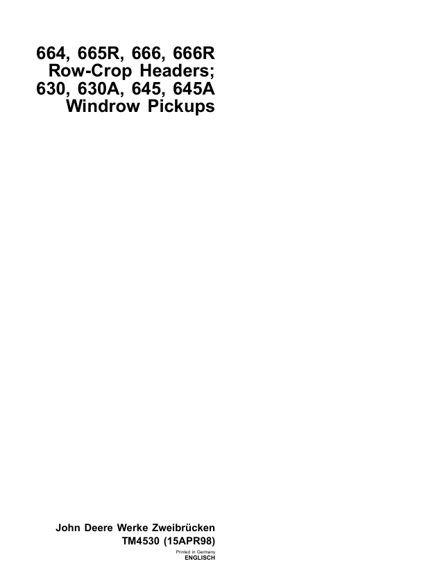 John Deere TM4530 Technical Manual 664 665R 666 666R Headers