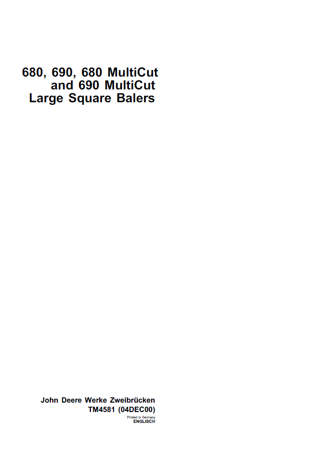 John Deere TM4581 680 690 Multicut Large Square Baler Manual PDF