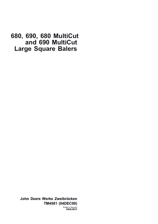 John Deere TM4581 680 690 Multicut Large Square Baler Manual PDF