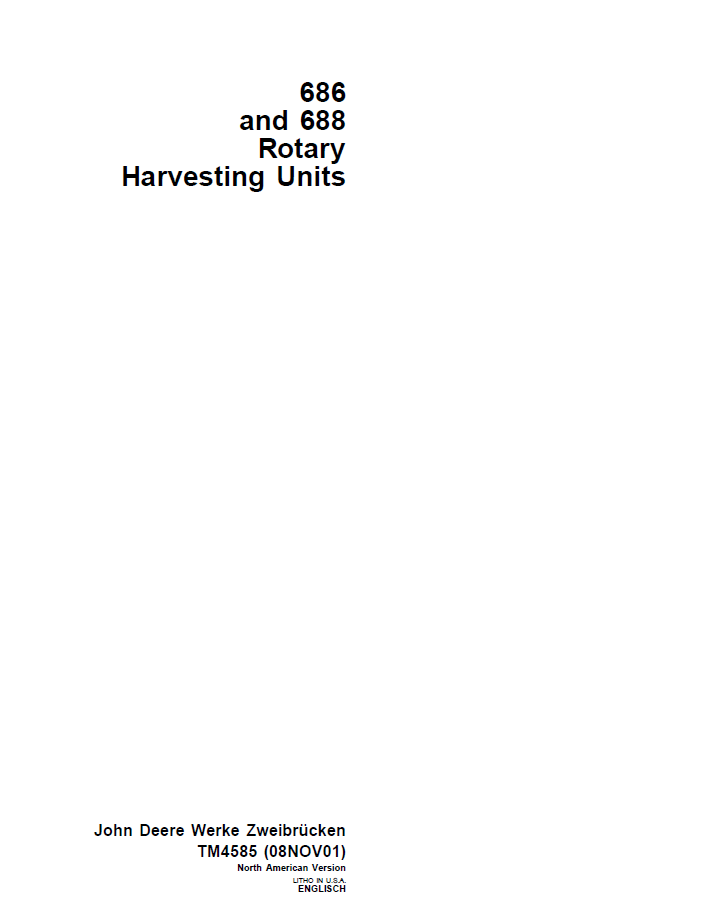 John Deere TM4585 686 688 Rotary Harvesting Unit Technical Manual