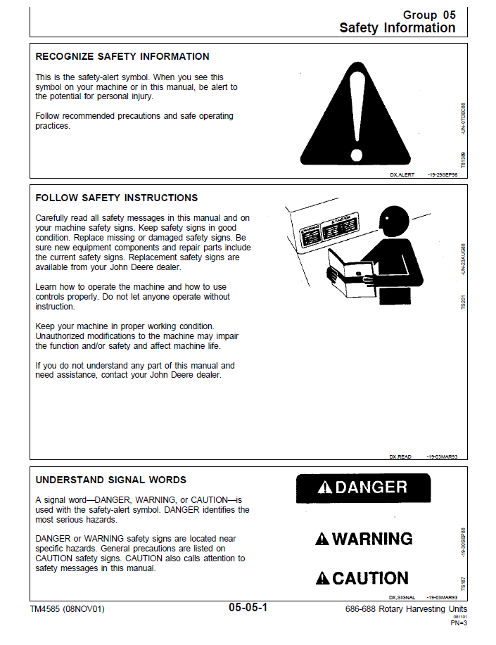 John Deere TM4585 Harvesting Unit Workshop Guide | 686 & 688 Manual