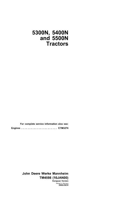John Deere TM4598 5300N 5400N 5500N Tractor Diagnosis Manual