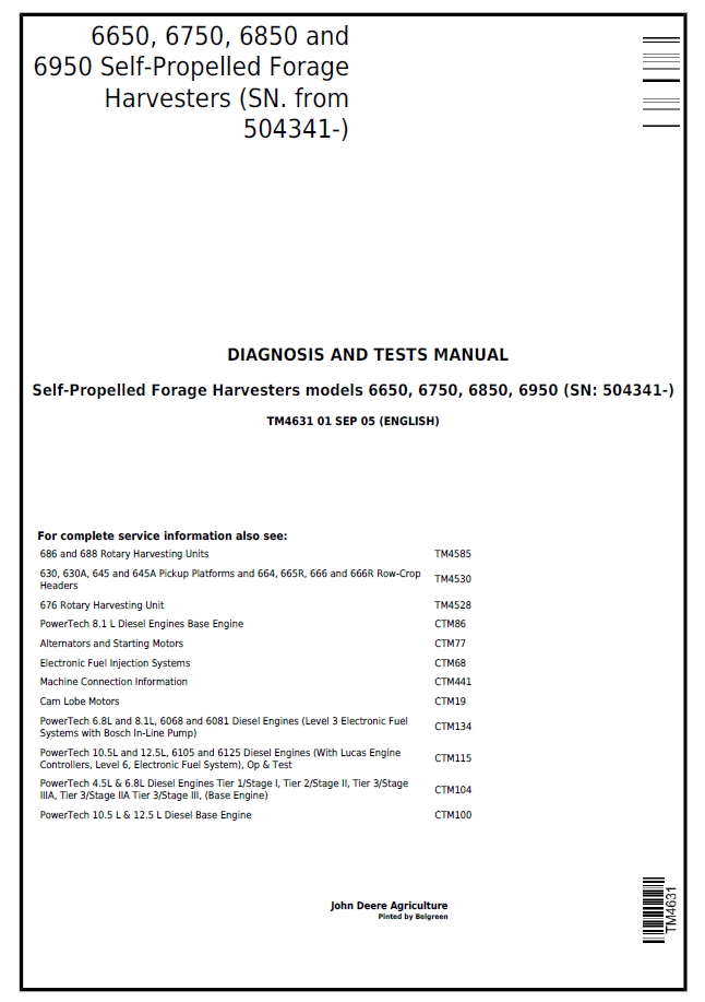 John Deere TM4631 6650–6950 Self-Propelled Forage Diagnosis Manual
