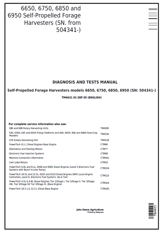John Deere TM4631 6650–6950 Self-Propelled Forage Diagnosis Manual