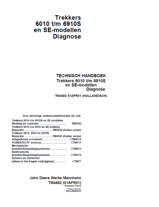 John Deere TM4682 Diagnostic Manual for 6010 to 6910S SE Tractors