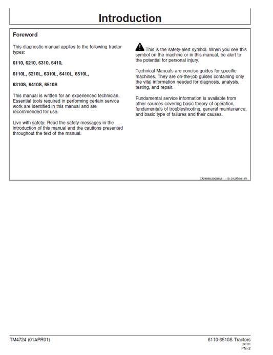 John Deere TM4724 Diagnostic Manual for 6110, 6410, 6110L & 6510S Tractors