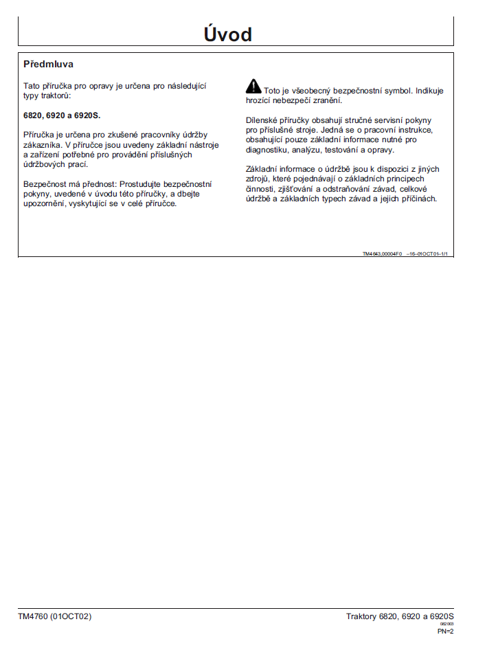 John Deere TM4760 6820 6920 6920S Workshop Service Manual