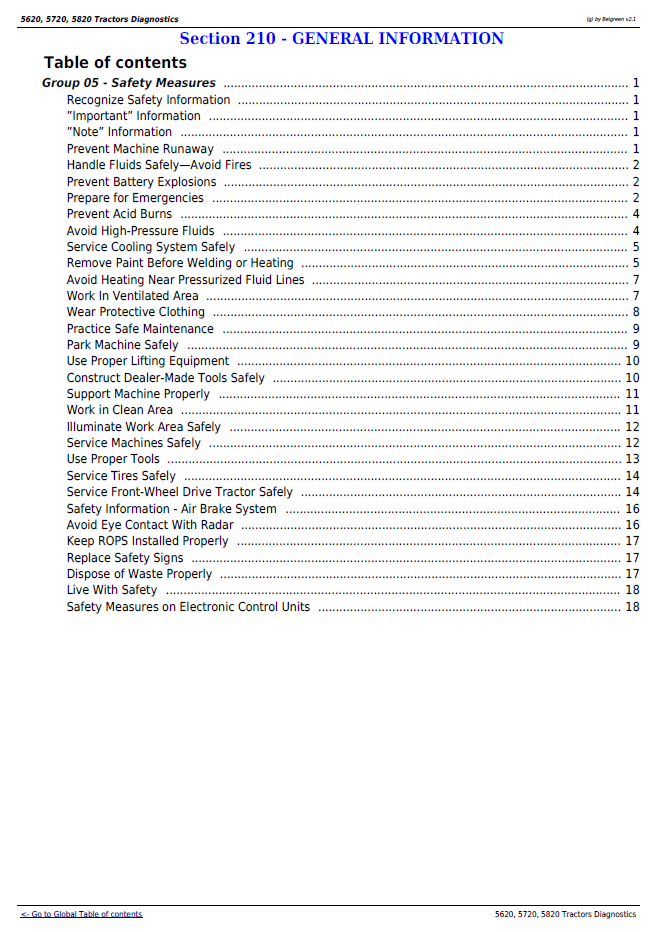 John Deere TM4795 Tractor Technical Diagnosis Workshop Manual