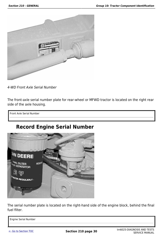 John Deere TM6025 6403 6603 Tractor Repair & Diagnostic Manual