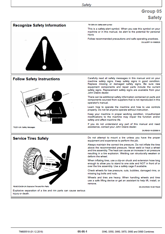 John Deere TM805519 Combine Guide | S Series Repair Service Manual