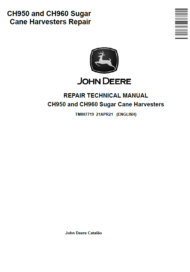 John Deere TM807719 CH950 CH960 Sugar Cane Harvester Repair Manual