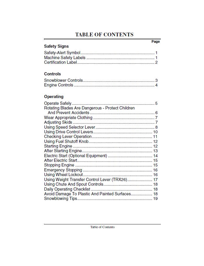 John Deere TRS24 TRS26 TRX26 Snowblower User Manual Download PDF