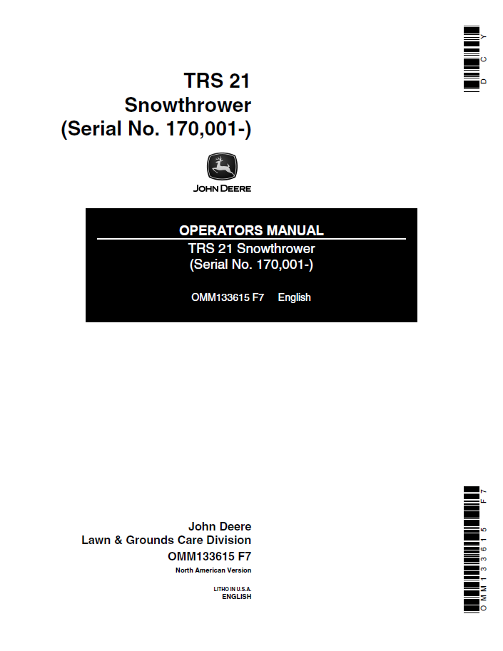 John Deere TRS 21 Snowthrower Operator Manual PDF OMM133615