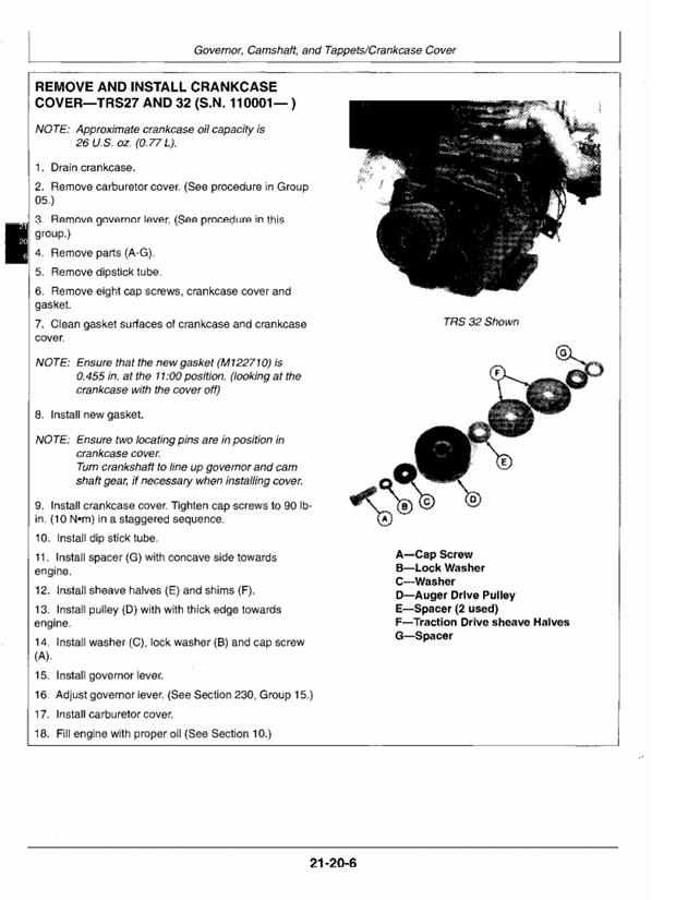 John Deere TRS & TRX Series Snowblower Technical Service Manual
