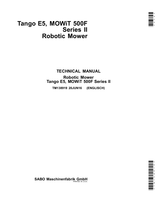 John Deere Tango E5 Mowit 500F Series II Robotic Mower Technical Manual TM138919