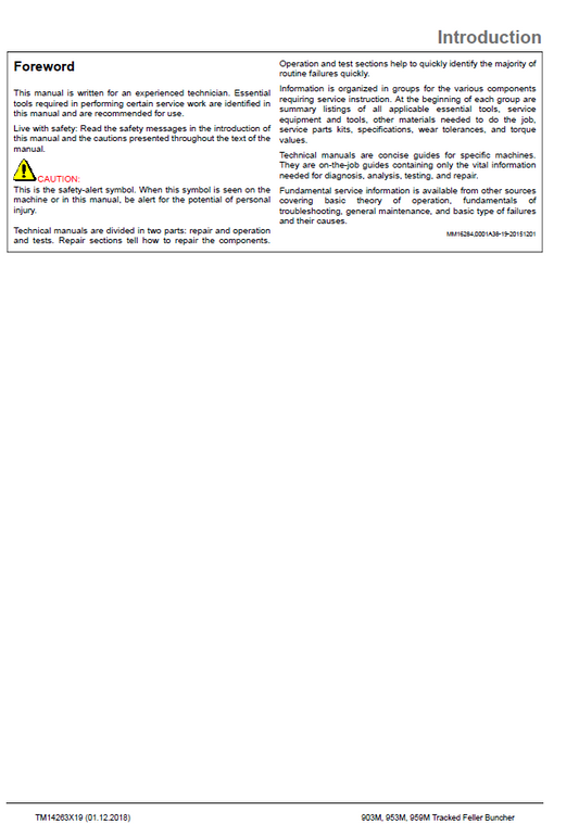 John Deere Tracked Feller Buncher Operation & Test Technical Manual