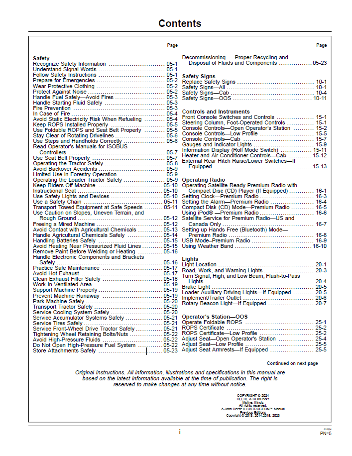 John Deere Tractor OMSU35588: 5085M, 5100M, 5100ML & 5115M Operator Manual