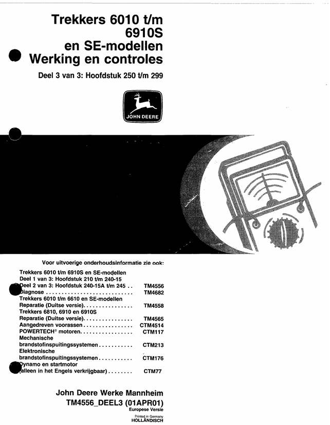 John Deere Trekker 6010 TM & 6910S SE Werking Controle Manual TM4556-3