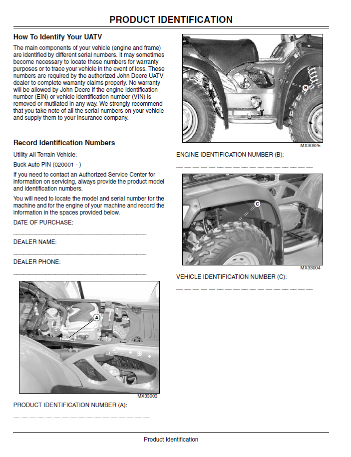 John Deere UATV Buck 500 Auto Operator & Maintenance Guide Manual