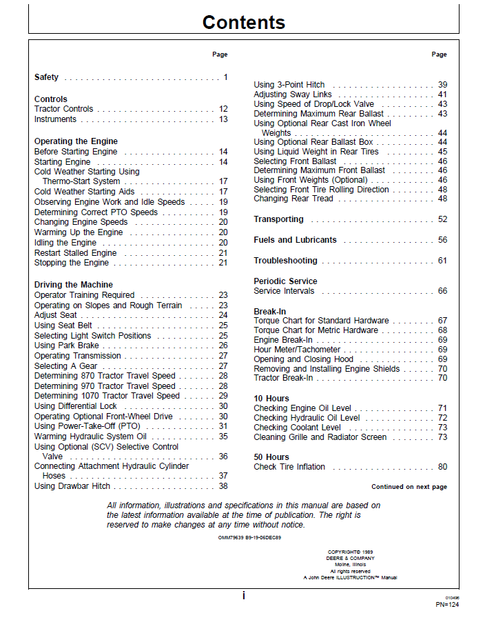 John Deere Utility Tractor 870 970 1070 User Manual Download PDF