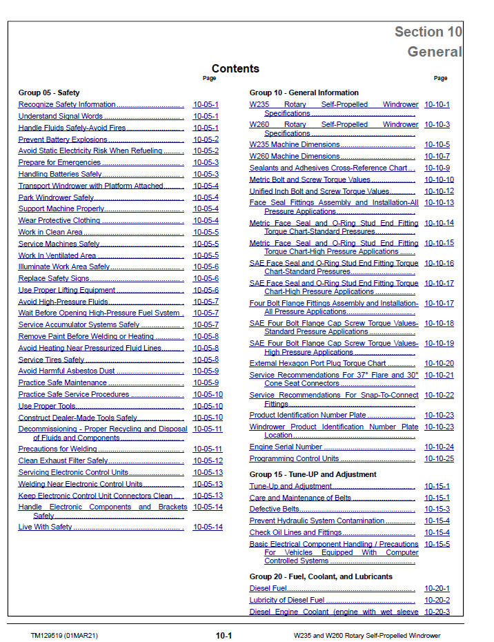 John Deere W235 W260 Hay & Forage Windrower Workshop Manual