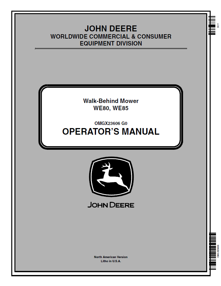 John Deere WE80 WE85 Walk-Behind Mower Operator Manual OMGX23606 PDF
