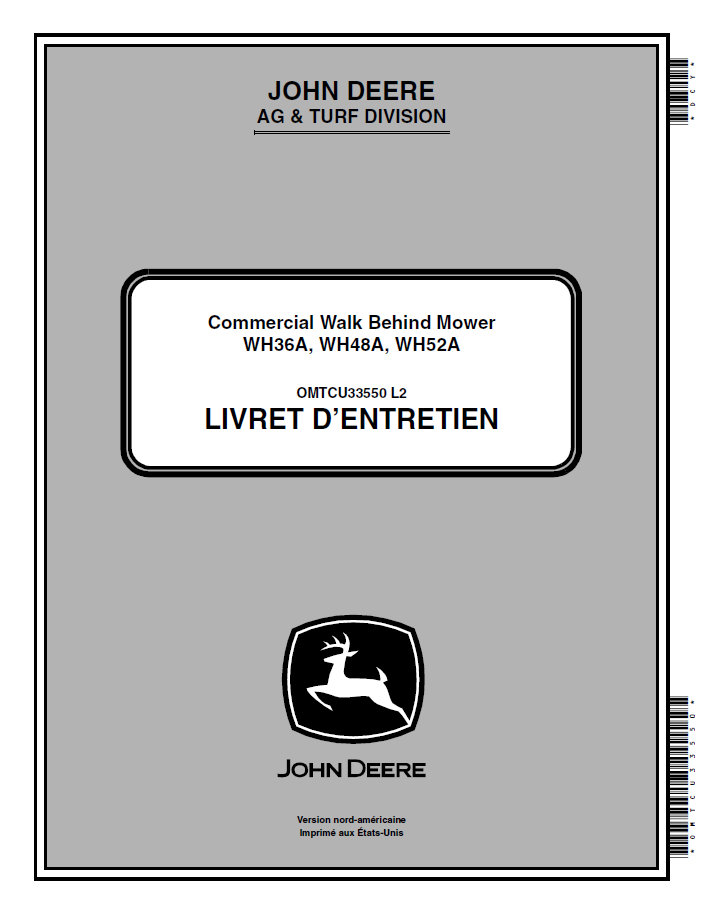 John Deere WH36A WH48A WH52A Commercial Mower Manual (OMTCU33550)