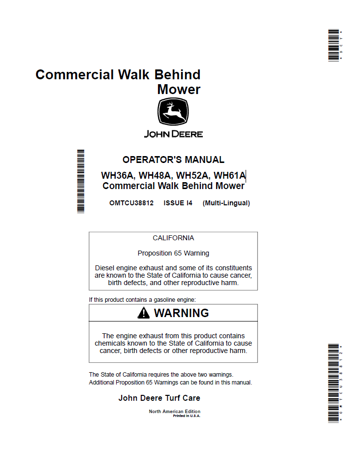 John Deere WH36A WH48A WH52A WH61A Mower Manual (OMTCU38812)