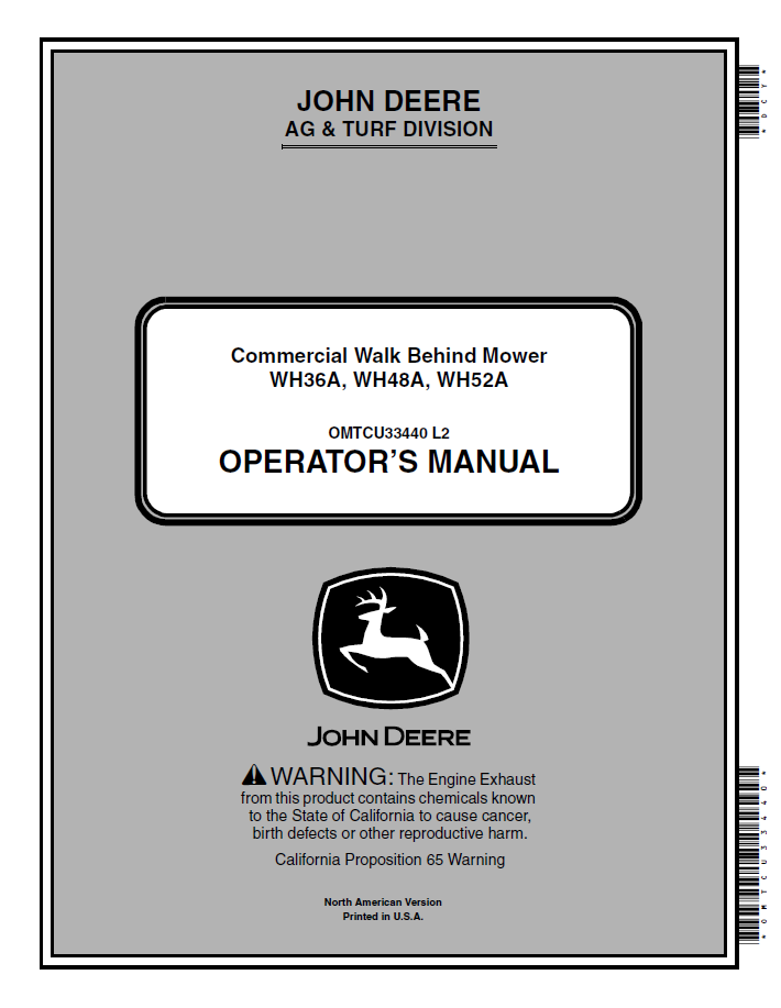 John Deere WH36A WH48A WH52A Walk-Behind Mower Manual (OMTCU33440)