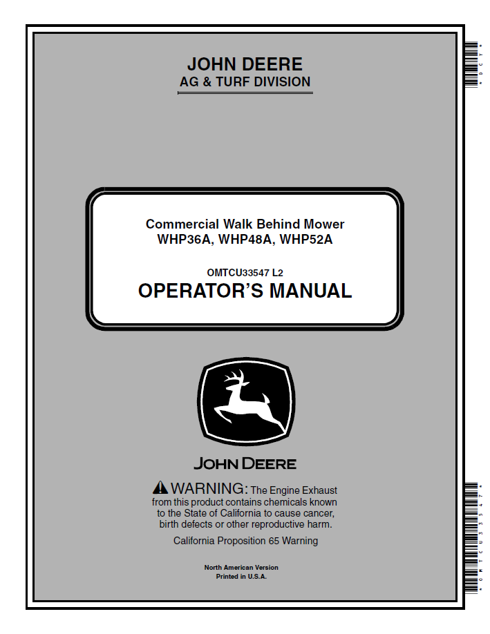 John Deere WHP36A WHP48A WHP52A Walk-Behind Mower Manual (OMTCU33547)