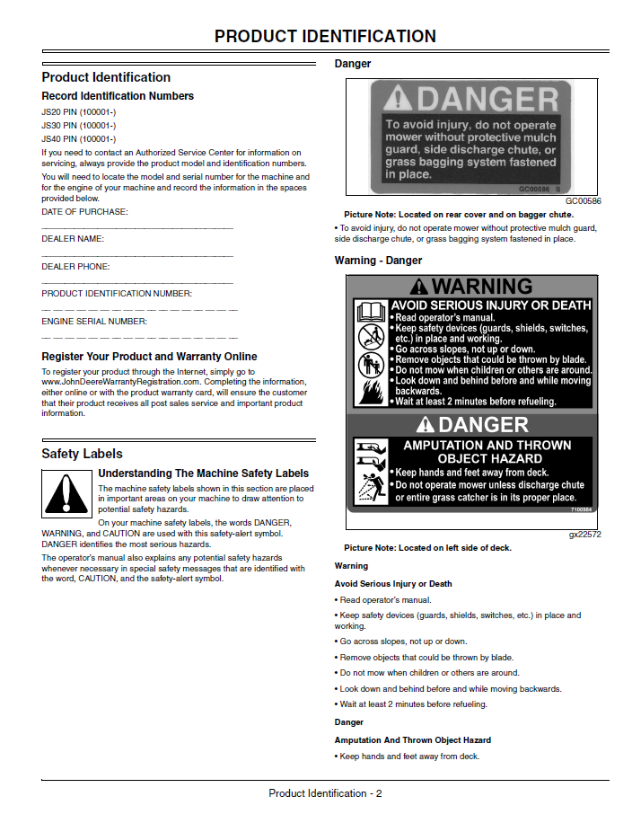 John Deere Walk-Behind Rotary Mower JS20 JS30 JS40 User Guide PDF
