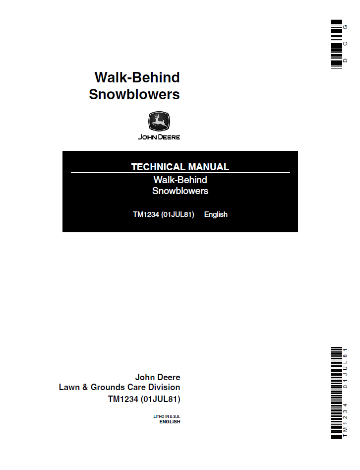 John Deere Walk-Behind Snowblowers Technical Manual TM1234