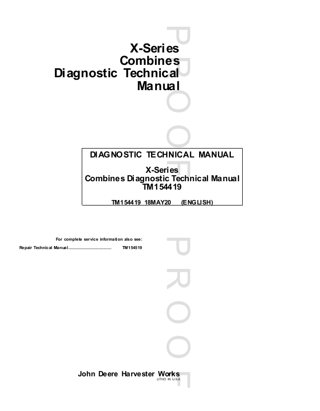John Deere X-Series Combine TM154419 Diagnostic Technical Manual – Complete Service & Troubleshooting Guide