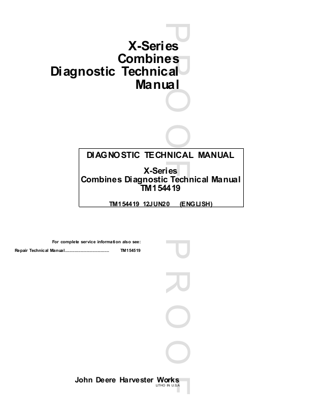 John Deere X-Series Combine Diagnostic Technical Manual TM154419