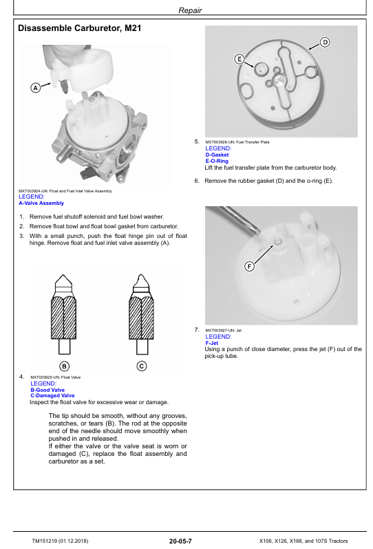 John Deere X106 X126 X166 107S Technical Repair Manual Download TM151219