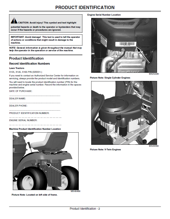 John Deere X125 X145 X165 Lawn Tractor Operation & Maintenance Guide