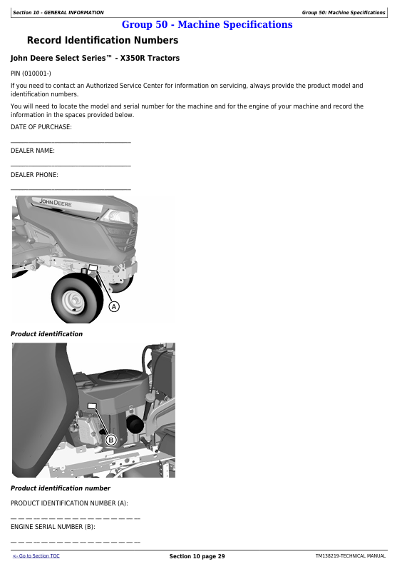 John Deere X350R Series Technical Manual TM138219 Download