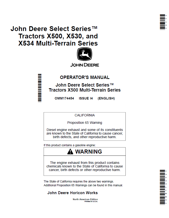 John Deere X500 Operator Manual (OMM174454) | Select Series Guide