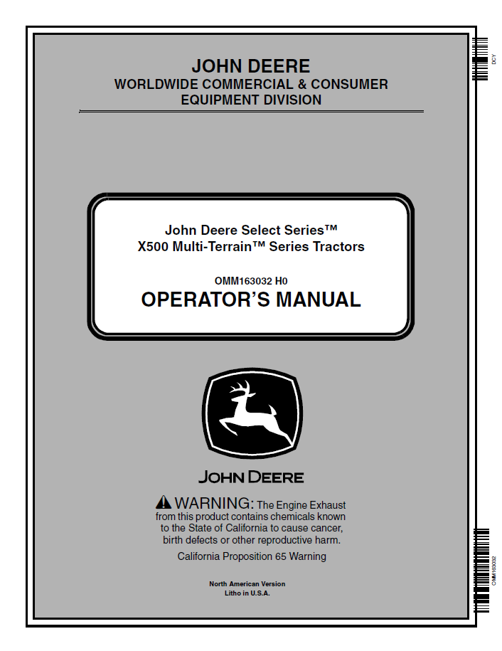 John Deere X500 X520 X530 X534 X540 Operator Manual OMM163032 PDF