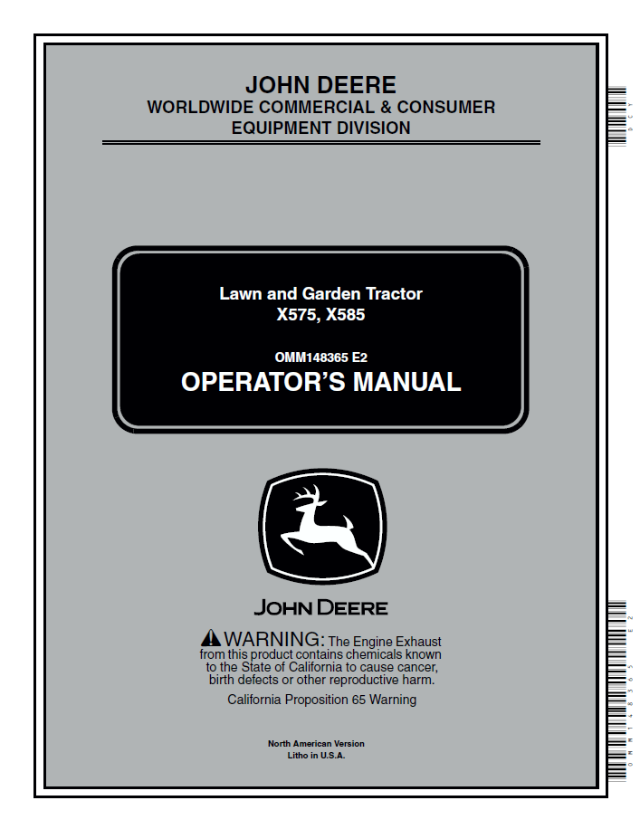 John Deere X575 X585 Lawn & Garden Tractor Operator Manual OMM148365 PDF
