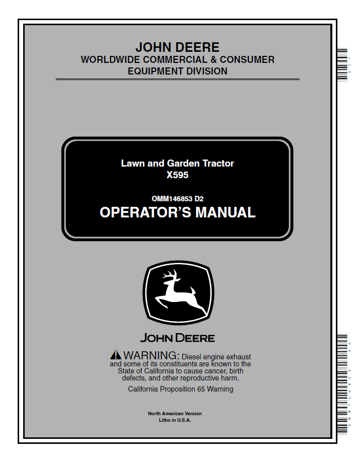 John Deere X595 Lawn & Garden Tractor Operator Manual OMM146853 PDF