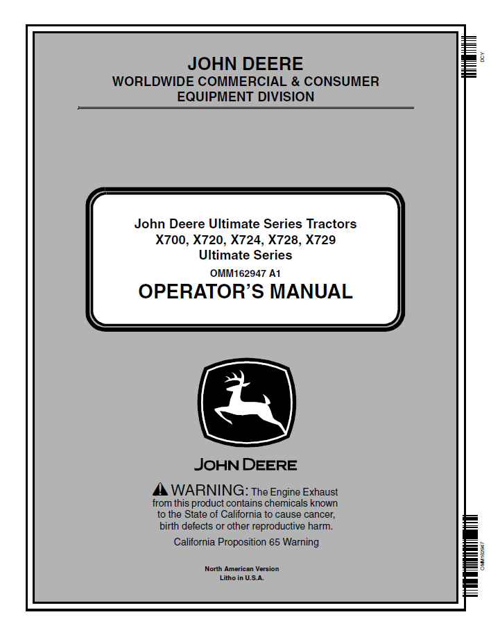 John Deere X700 X720 X724 X728 X729 Operator Manual OMM162947 PDF