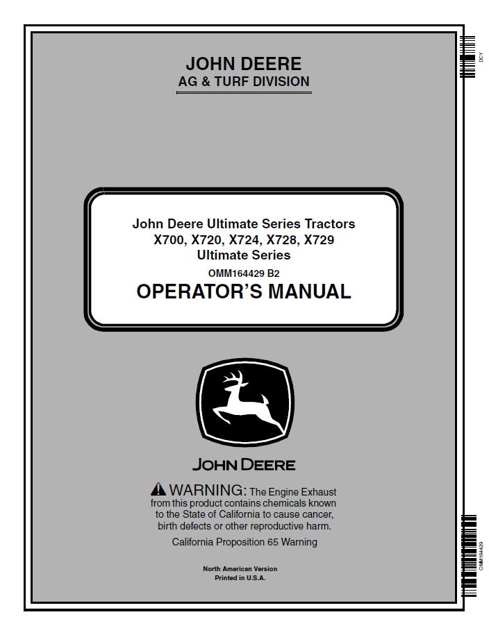 John Deere X700 X720 X724 X728 X729 Operator Manual OMM164429 PDF