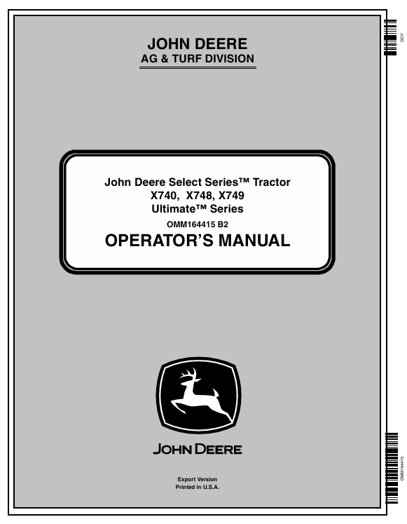 John Deere X740 X748 X749 Tractor Operator Manual OMM164415 PDF