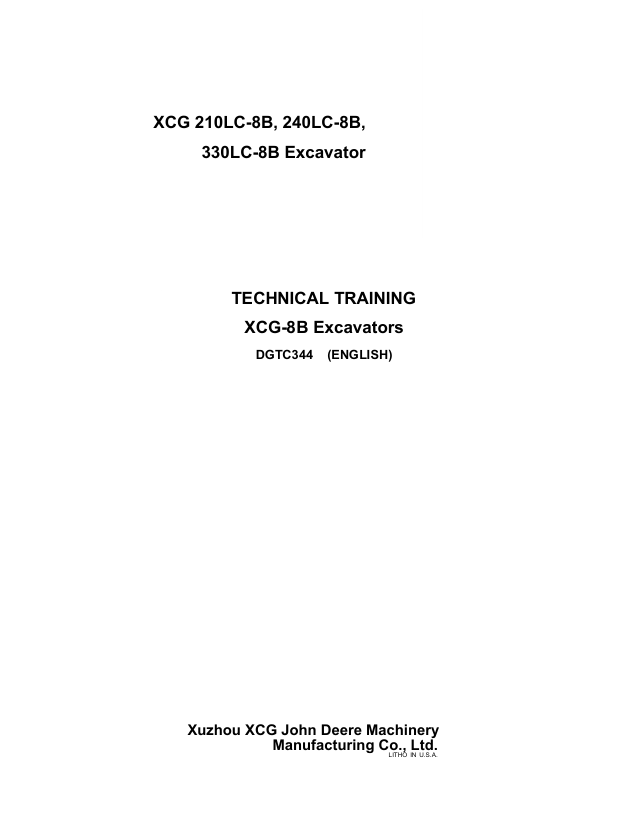 John Deere XCG 210LC-8B 240LC-8B 330LC-8B Crawler Excavator Training Manual DGTC344