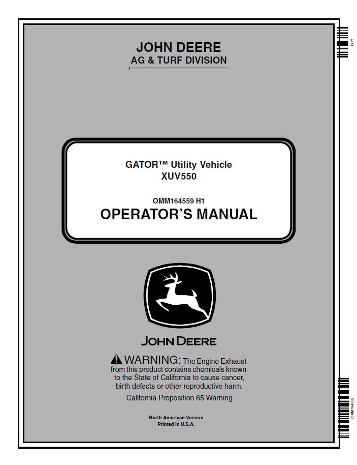 John Deere XUV550 Gator Utility Vehicle Operator Manual OMM164559 PDF