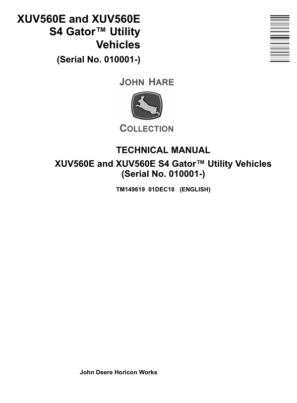 John Deere XUV560E S4 Gator Utility Vehicle Technical Manual TM149619