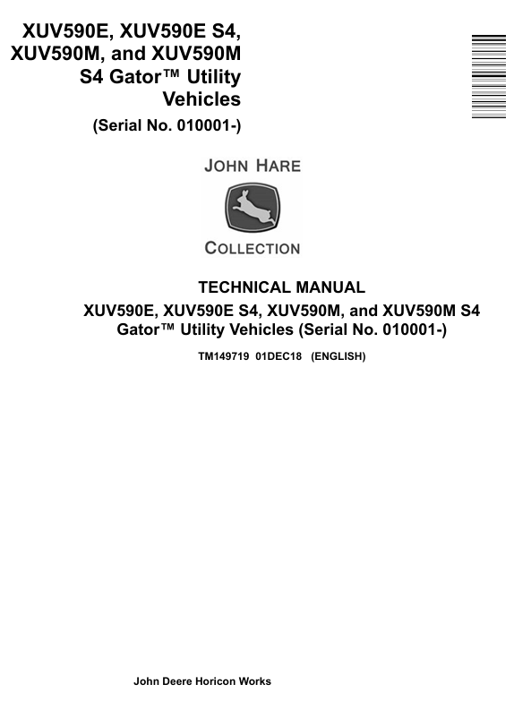 John Deere XUV590E XUV590M Gator Utility Vehicle Technical Manual TM149719