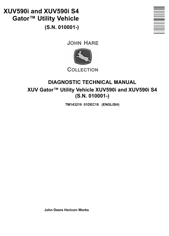John Deere XUV590i S4 Gator Utility Vehicle Diagnostic Technical Manual TM143219
