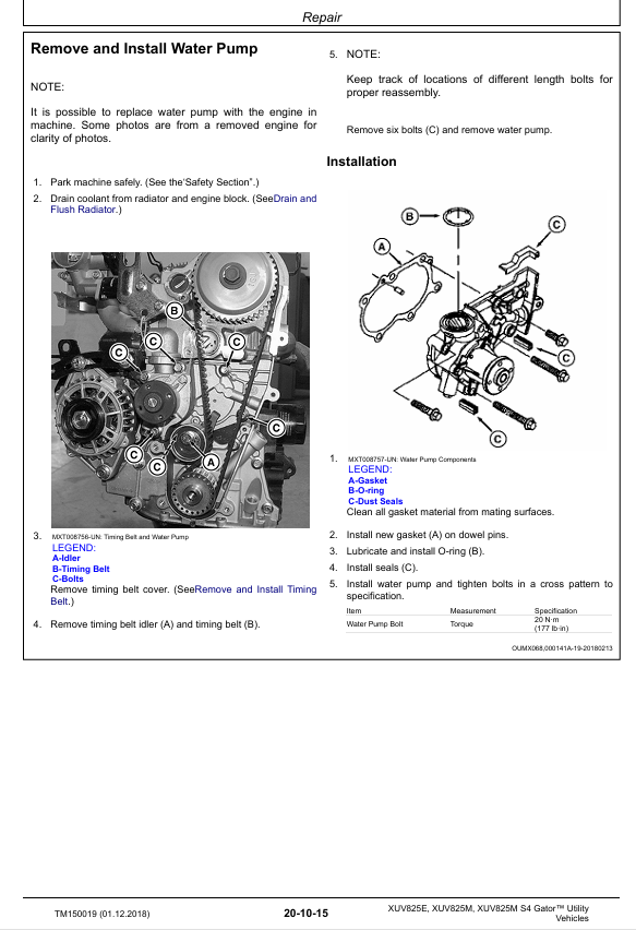 John Deere XUV825 Series Gator Utility Vehicle Workshop Manual TM150019